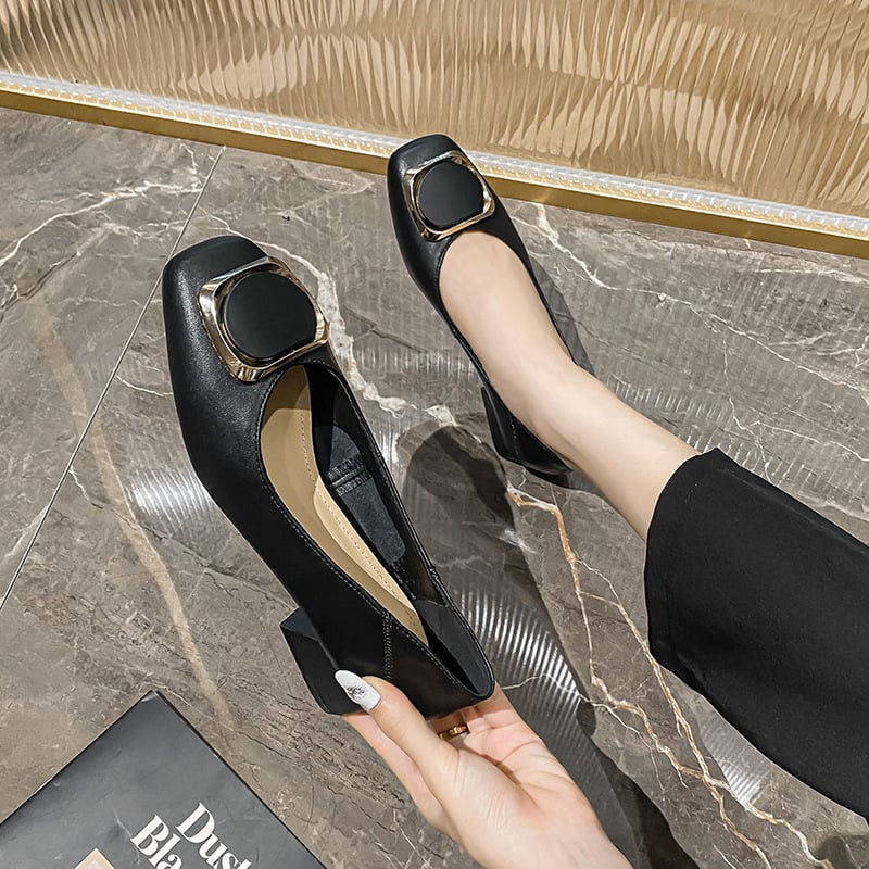 Pantofi dama cu toc mediu și vârf drept, din microfibră, talpă din cauciuc, 3–6 cm, mărimi EU 41–43