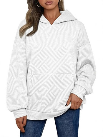 Γυναικείο oversized φούτερ με κουκούλα και τσέπες, υφή μοτίβου, φθινοπωρινή-χειμερινή συλλογή 2025