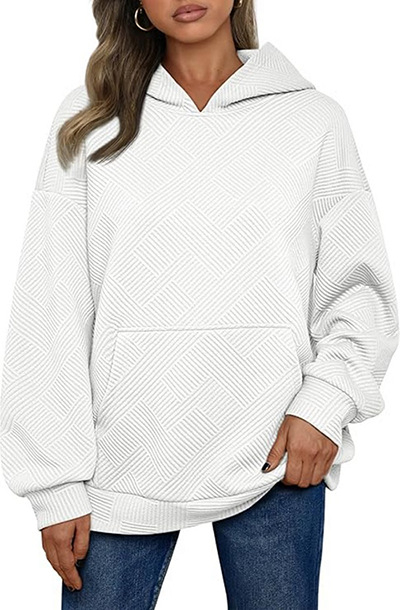 Γυναικείο oversized φούτερ με κουκούλα και τσέπες, υφή μοτίβου, φθινοπωρινή-χειμερινή συλλογή 2025