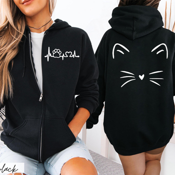 Unisex hoodie με εκτύπωση γάτας και φερμουάρ, μοντέλο 1009