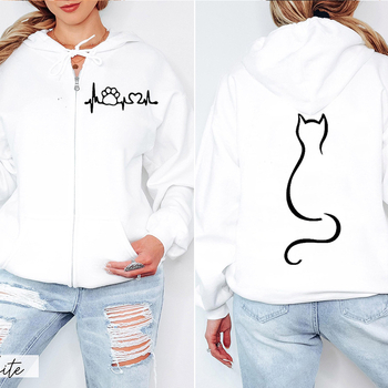 Unisex hoodie με εκτύπωση γάτας και φερμουάρ, μοντέλο 1009