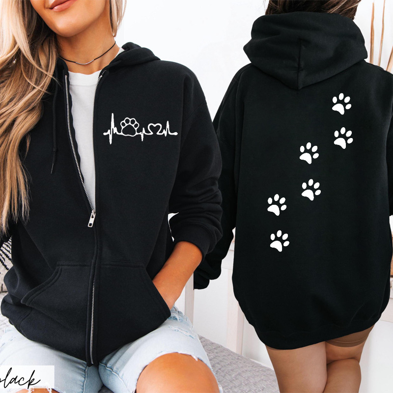 Unisex hoodie με εκτύπωση γάτας και φερμουάρ, μοντέλο 1009