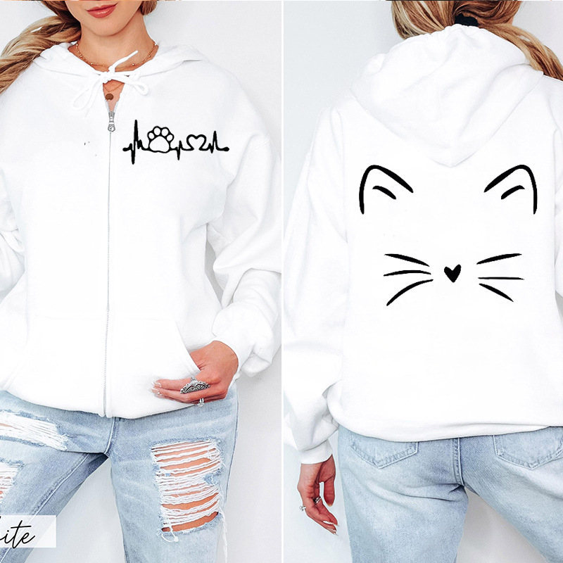 Unisex hoodie με εκτύπωση γάτας και φερμουάρ, μοντέλο 1009