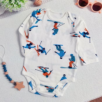 Bavlnený detský overal s dlhými rukávmi, károvaný vzor so zvieratami, unisex