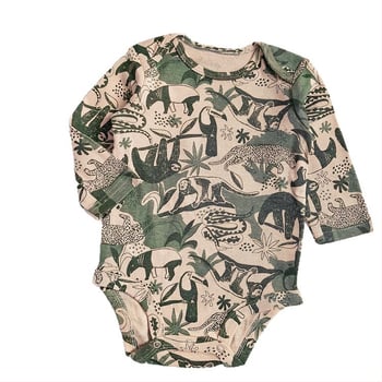 Bavlnený detský overal s dlhými rukávmi, károvaný vzor so zvieratami, unisex
