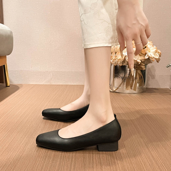 Γυναικεία slip-on παπούτσια με τετράγωνη μύτη και χαμηλό τακούνι, κατάλληλα για καθημερινή και επαγγελματική χρήση, PU επάνω μέρος