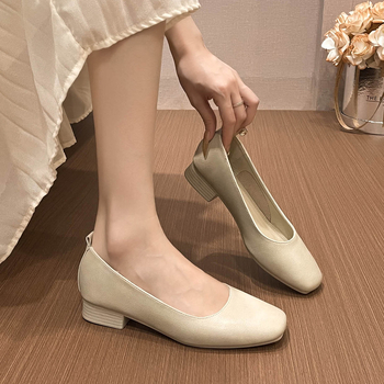 Γυναικεία slip-on παπούτσια με τετράγωνη μύτη και χαμηλό τακούνι, κατάλληλα για καθημερινή και επαγγελματική χρήση, PU επάνω μέρος