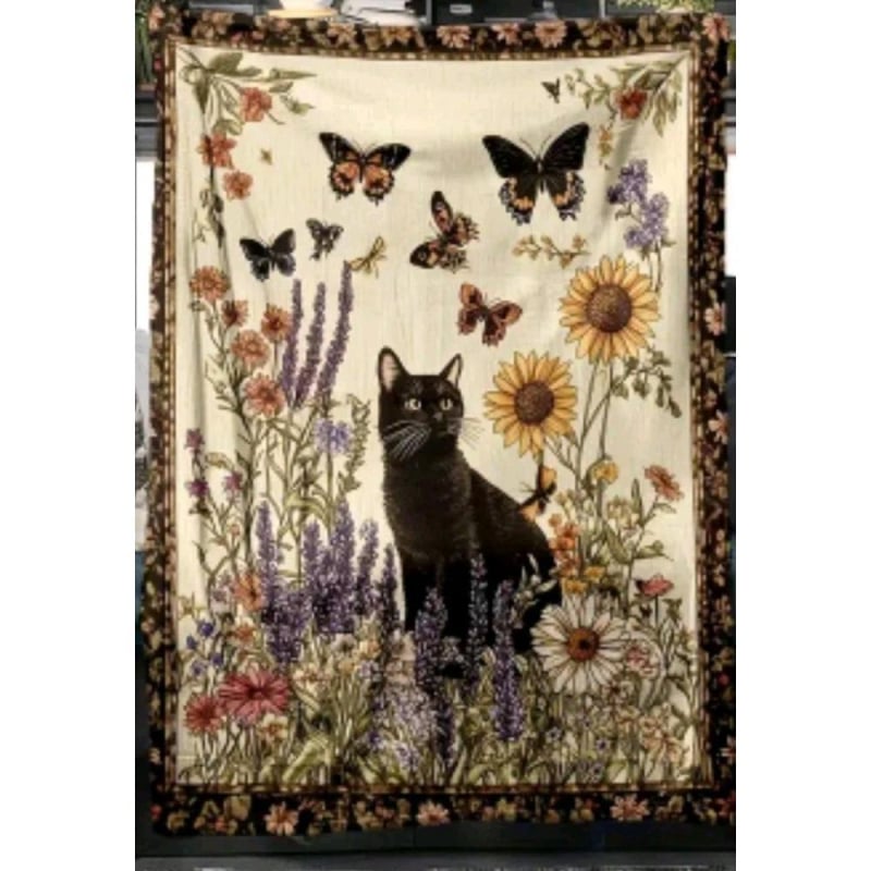 Black Cat ελαφριά κουβέρτα από μαλλί-κάσμιρ, φλανέλ, 60 x 80, για όλο τον χρόνο