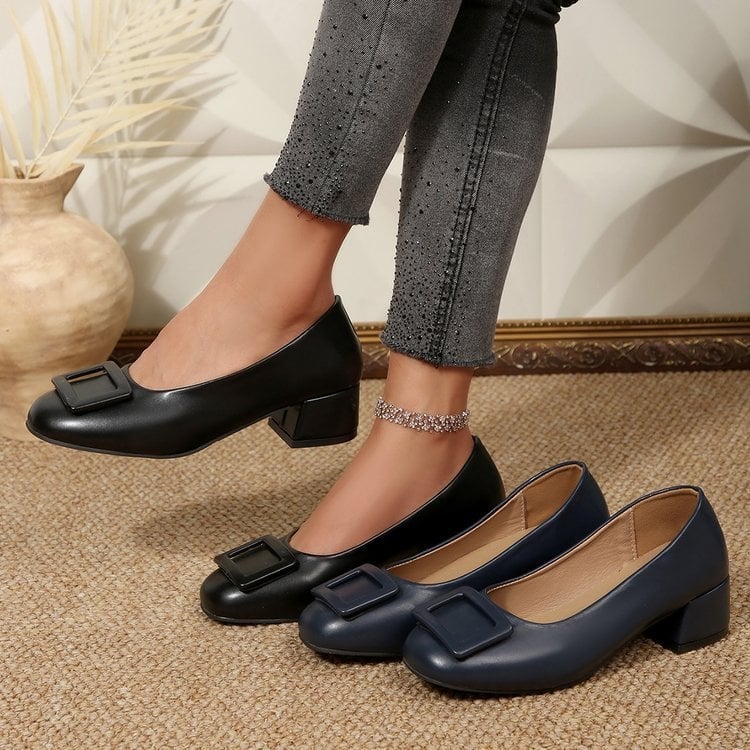 Pantofi casual de damă slip-on, în mărimi mari, cu toc gros, vârf rotund, talpă moale, pentru primăvară-toamnă