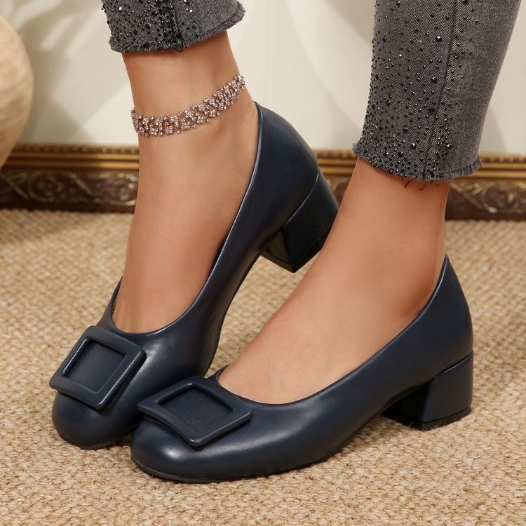 Pantofi casual de damă slip-on, în mărimi mari, cu toc gros, vârf rotund, talpă moale, pentru primăvară-toamnă
