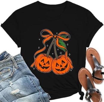 Dámske tričko na Halloween s motívom ducha a tekvice – jesenný kvetinový vzor, európska veľkosť