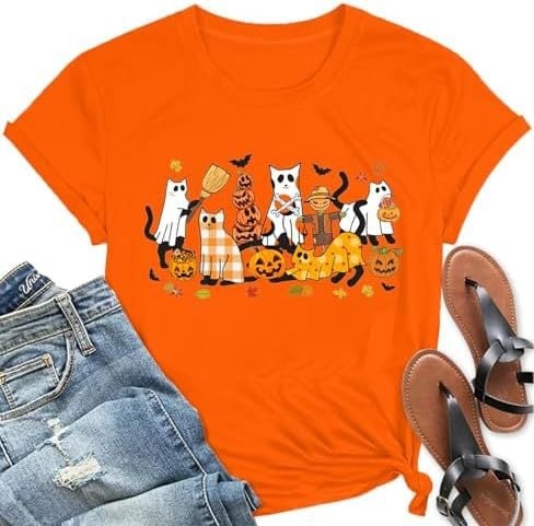 Dámske tričko na Halloween s motívom ducha a tekvice – jesenný kvetinový vzor, európska veľkosť