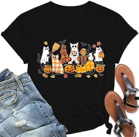 Dámske tričko na Halloween s motívom ducha a tekvice – jesenný kvetinový vzor, európska veľkosť