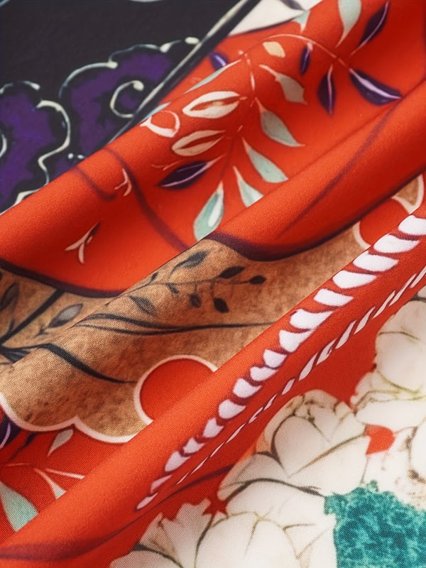 Japán stílusú nyomtatott középméretű kimono kardigán, 3/4-ös ujjú, könnyű női kabát