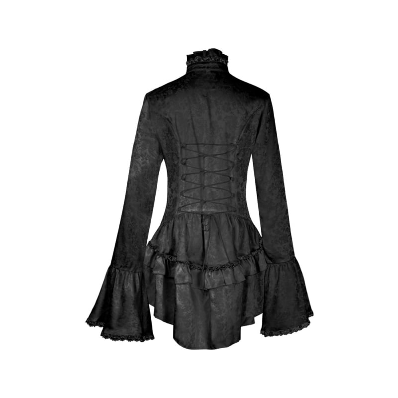 Stredoveké tričko s stojatým golierom a zvonovitými rukávmi, cosplay top, viktoriánske gotické čipky.