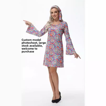 Letný hippie stage outfit s vplyvom európskej a americkej módy, tkanina Milk Silk a polyesterová zmes
