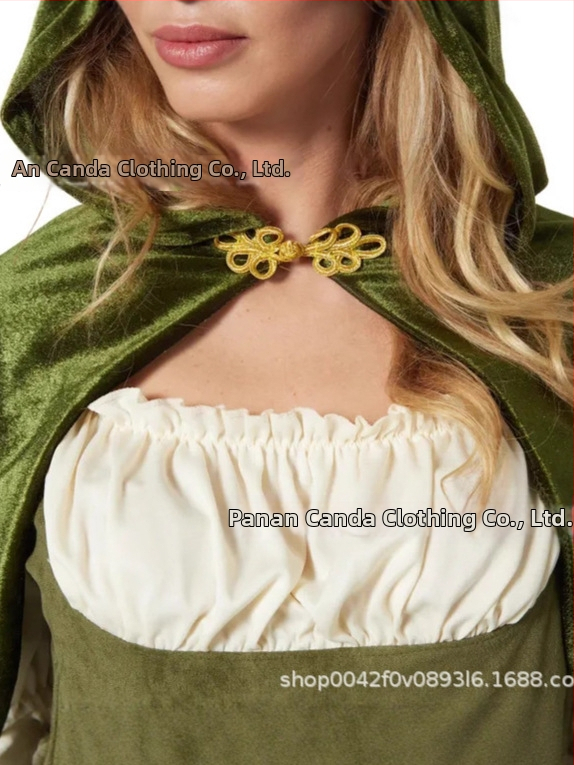Zelený velúrový set sukne a plášťa Robin Hood pre ženy, retro stredoveký nordický cosplay kostým