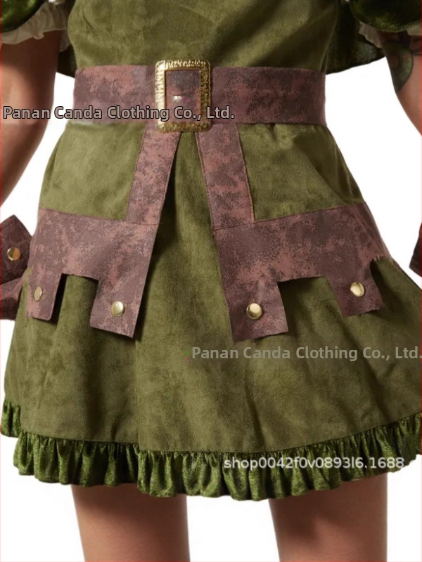 Zelený velúrový set sukne a plášťa Robin Hood pre ženy, retro stredoveký nordický cosplay kostým