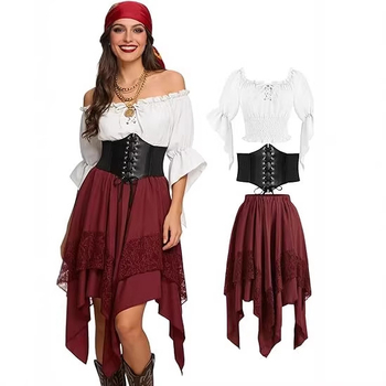 Φόρεμα patchwork σε στιλ Αναγέννησης με ασύμμετρο αιχμηρό τελείωμα, στυλ νεράιδας