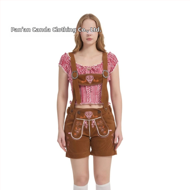 Unisex hnedá potlačená kombinéza s ramienkami na Oktoberfest – klasický cosplay kostým