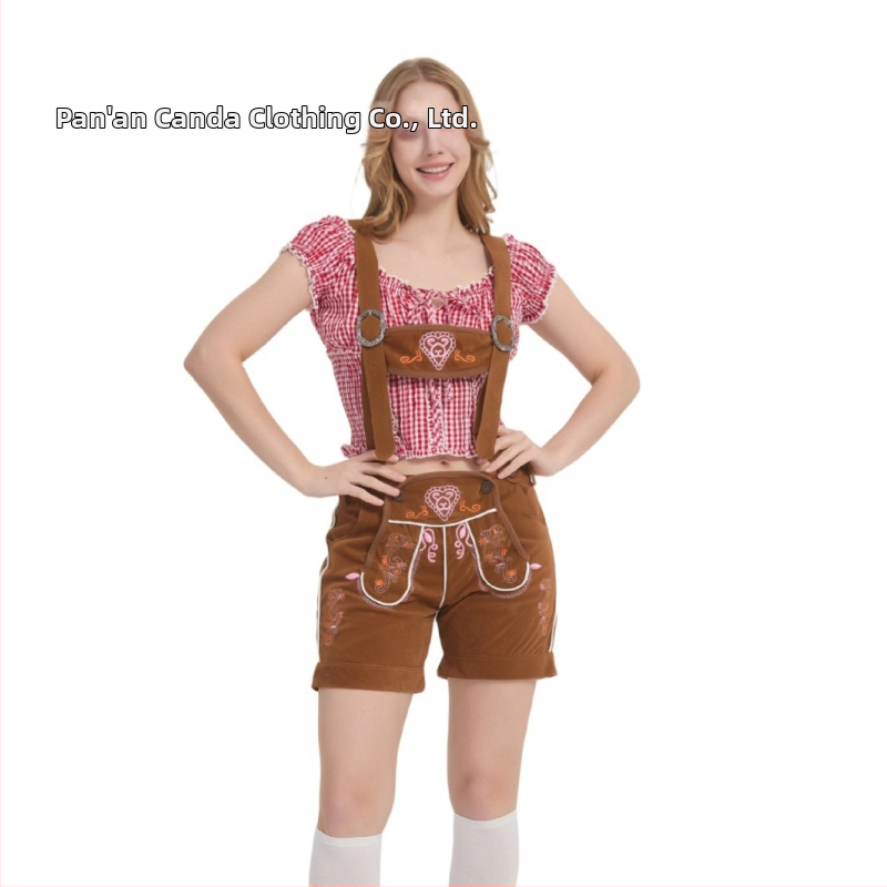 Unisex hnedá potlačená kombinéza s ramienkami na Oktoberfest – klasický cosplay kostým