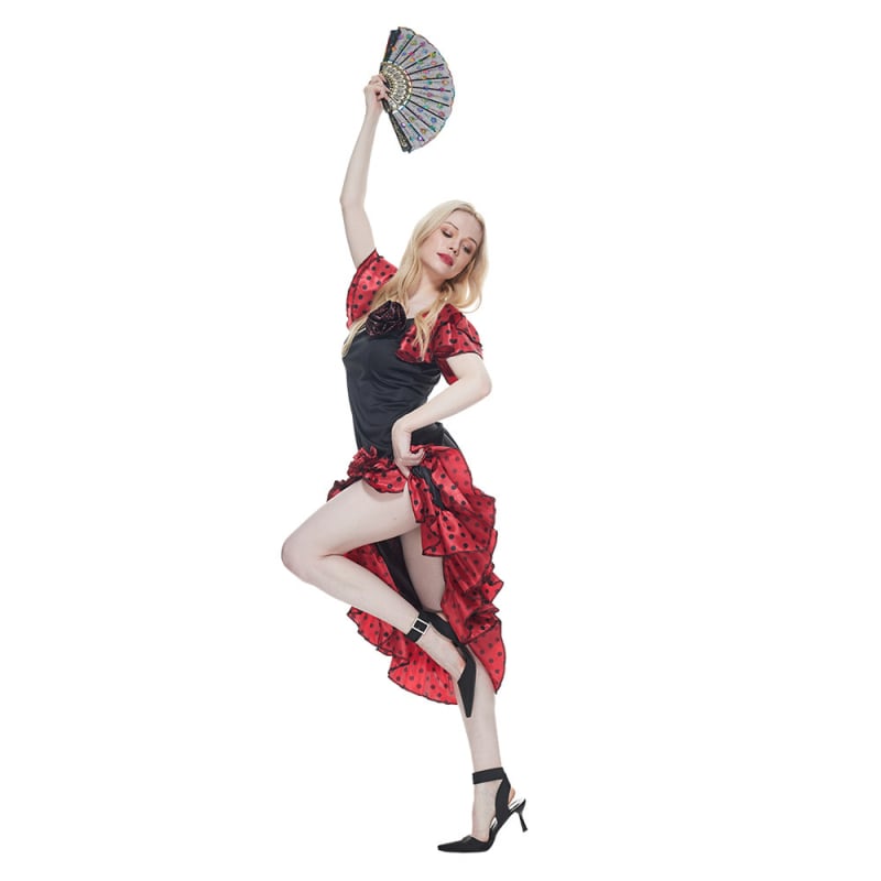 Dospelé dámske flamenco šaty s mexickým motívom, kostým na Halloween a hranie rolí