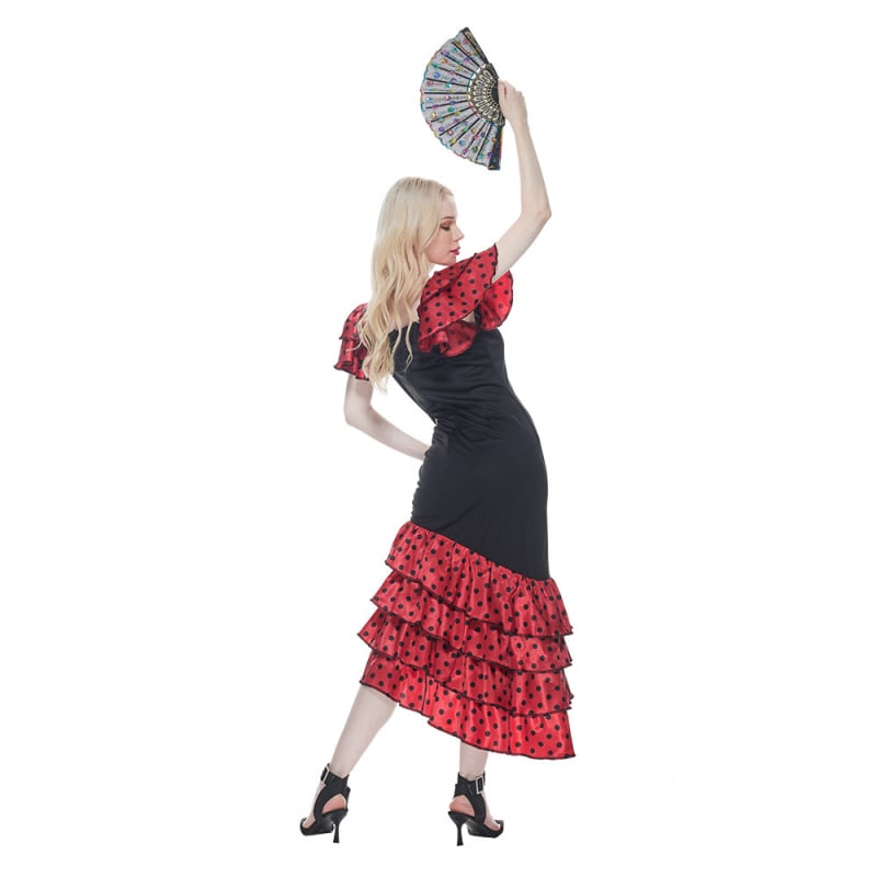 Dospelé dámske flamenco šaty s mexickým motívom, kostým na Halloween a hranie rolí