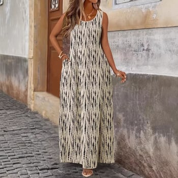 Letné šaty bez rukávov s vreckami pre ženy, voľný strih, dlhé, kvetinový potlač, polyester