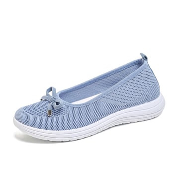 Pantofi damă mărime mare, decolteu mic, partea superioară Flyknit cu nod Bow-Knot, respirabili, talpă moale, pantofi casual pentru plimbare