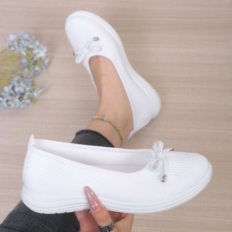 Pluszméretű női cipő, alacsony kivágású felsőrész, Bow-Knot Flyknit felsőrész, lélegző, puha talpú mindennapi sétacipő