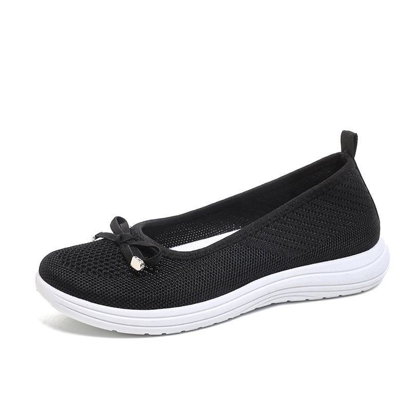 Pantofi damă mărime mare, decolteu mic, partea superioară Flyknit cu nod Bow-Knot, respirabili, talpă moale, pantofi casual pentru plimbare