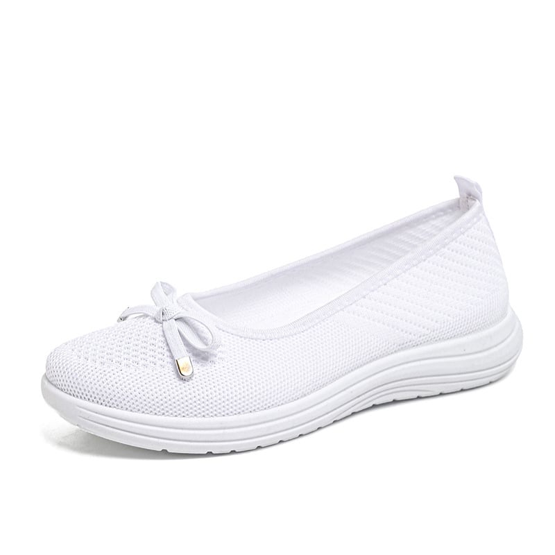 Pantofi damă mărime mare, decolteu mic, partea superioară Flyknit cu nod Bow-Knot, respirabili, talpă moale, pantofi casual pentru plimbare