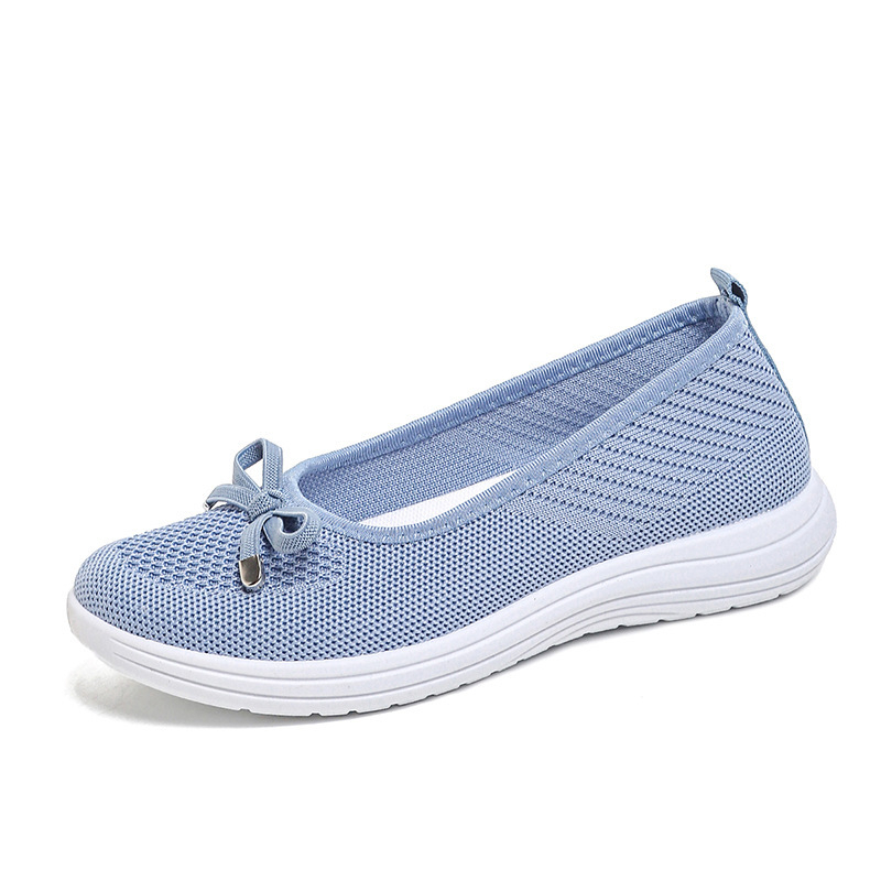 Pantofi damă mărime mare, decolteu mic, partea superioară Flyknit cu nod Bow-Knot, respirabili, talpă moale, pantofi casual pentru plimbare