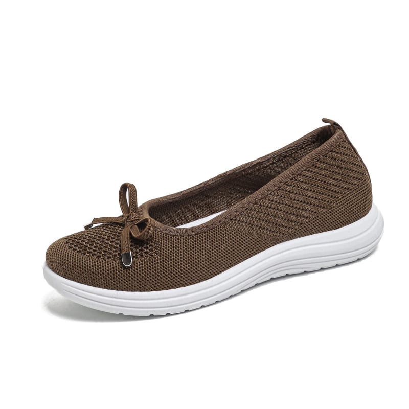 Pantofi damă mărime mare, decolteu mic, partea superioară Flyknit cu nod Bow-Knot, respirabili, talpă moale, pantofi casual pentru plimbare