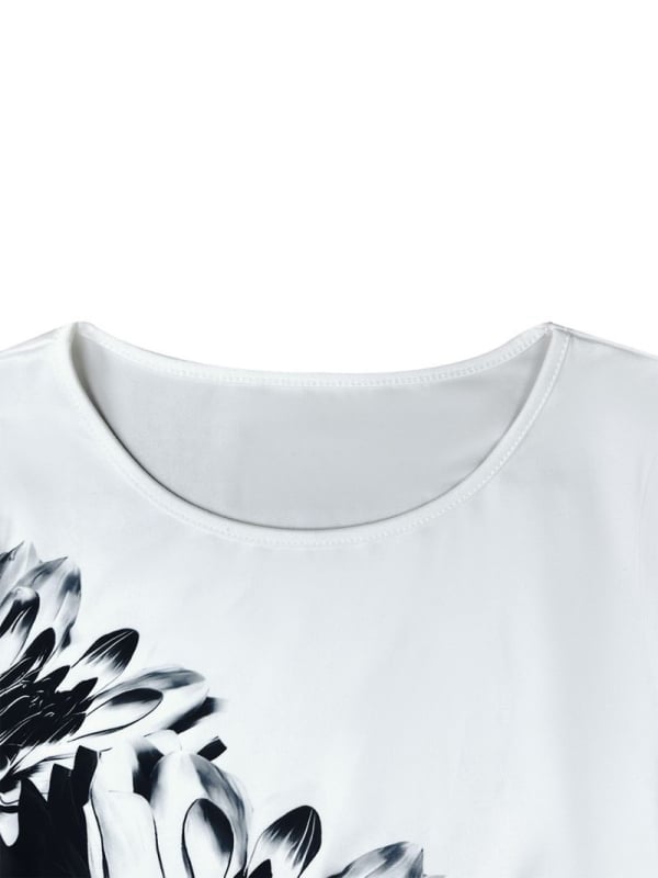 Čiernobiele šaty A‑línie, okrúhly výstrih, krátke rukávy, patchwork detaily, midi dĺžka, milk silk látka, Rui meet, leto 2025