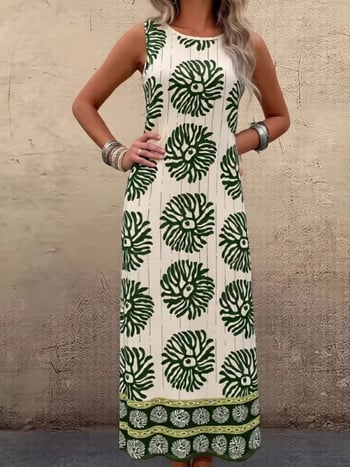 Dámske šaty bez rukávov s guľatým výstrihom, midi dĺžka, A-linija, polyester, digitálna tlač s 3D efektom, elegantné a pohodlné letné šaty.