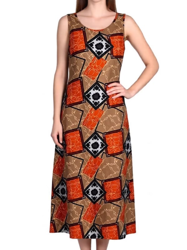 Dámske šaty bez rukávov s guľatým výstrihom, midi dĺžka, A-linija, polyester, digitálna tlač s 3D efektom, elegantné a pohodlné letné šaty.