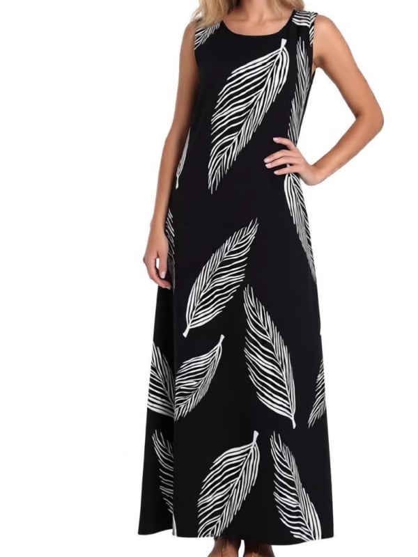 Dámske šaty bez rukávov s guľatým výstrihom, midi dĺžka, A-linija, polyester, digitálna tlač s 3D efektom, elegantné a pohodlné letné šaty.