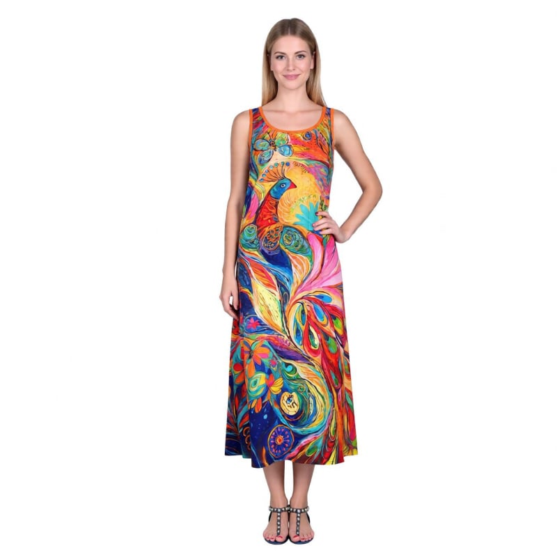 Dámske šaty bez rukávov s guľatým výstrihom, midi dĺžka, A-linija, polyester, digitálna tlač s 3D efektom, elegantné a pohodlné letné šaty.
