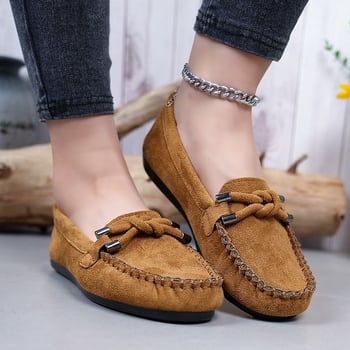 Pantofi damă slip-on din piele întoarsă neagră, talpă moale, anti-derapare, casual pentru ziua de zi