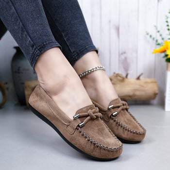 Pantofi damă slip-on din piele întoarsă neagră, talpă moale, anti-derapare, casual pentru ziua de zi