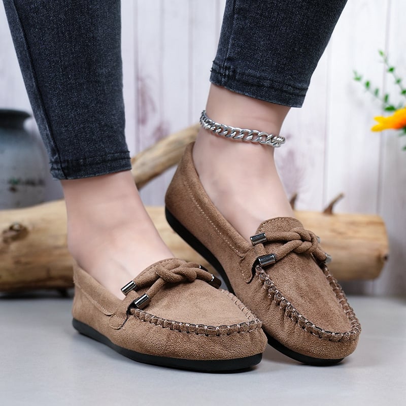 Pantofi damă slip-on din piele întoarsă neagră, talpă moale, anti-derapare, casual pentru ziua de zi