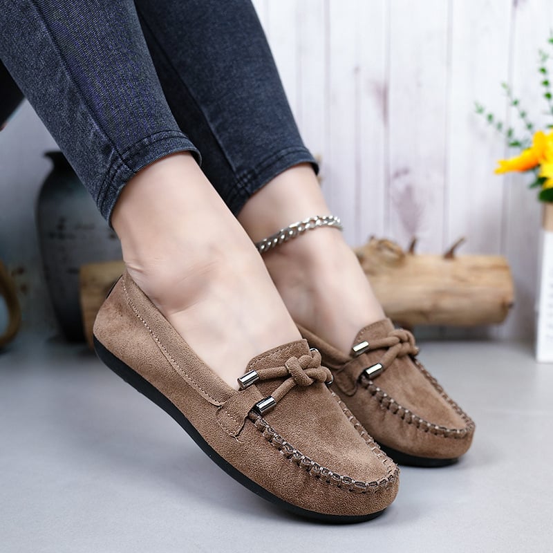 Pantofi damă slip-on din piele întoarsă neagră, talpă moale, anti-derapare, casual pentru ziua de zi