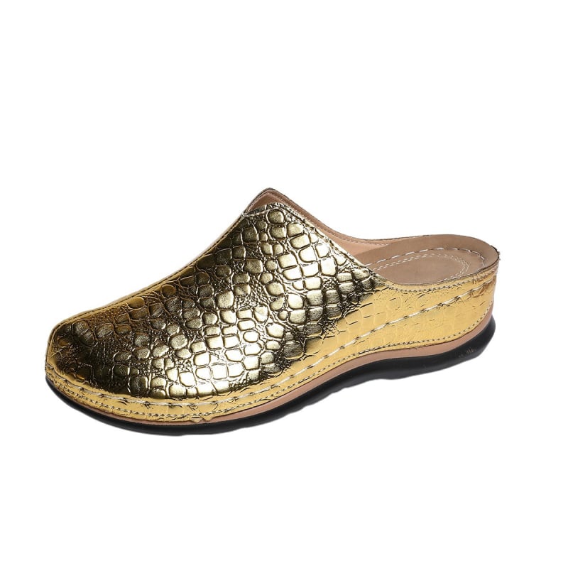 Șlapi femei PU cu model crocodil, talpă groasă și cusături, vară 2026, mărime mare