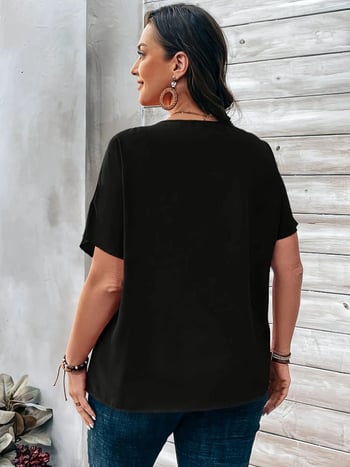 Dámska blúzka s V výstrihom, voľný strih, krátke rukávy, jednoradové gombíky, jednofarebná, elegantná