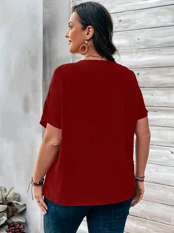 Dámska blúzka s V výstrihom, voľný strih, krátke rukávy, jednoradové gombíky, jednofarebná, elegantná