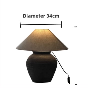 Wabi-sabi keramická stolná lampa s drevenou základňou, retro nočná lampa do obývačky, pracovne alebo spálne
