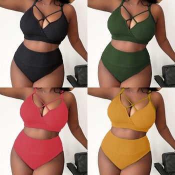 Új szexi, magas derekú, pántos fürdőruha európai és amerikai stílusban, plus size nőknek (P005)