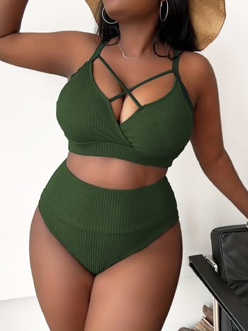 Új szexi, magas derekú, pántos fürdőruha európai és amerikai stílusban, plus size nőknek (P005)