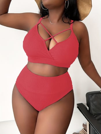 Új szexi, magas derekú, pántos fürdőruha európai és amerikai stílusban, plus size nőknek (P005)